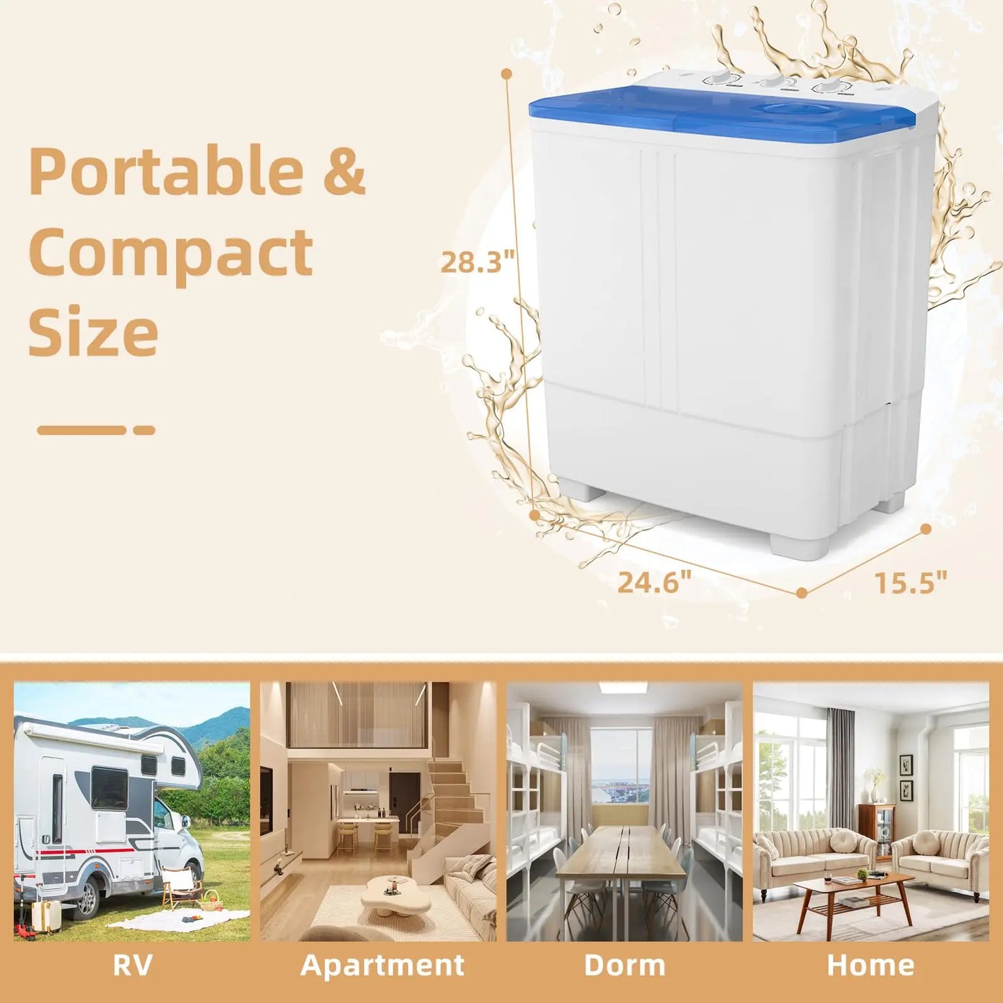 20Lb Portable Twin Tub Washing Machine with Drain Pump