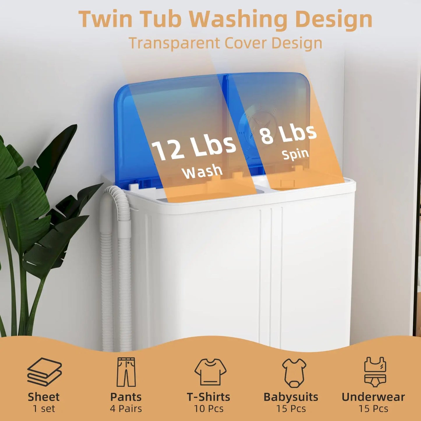 20Lb Portable Twin Tub Washing Machine with Drain Pump